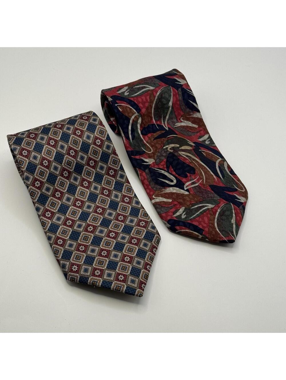 Lot Of 2 Boston Traders Men’s Neck Ties 100% Silk Multicolor Design